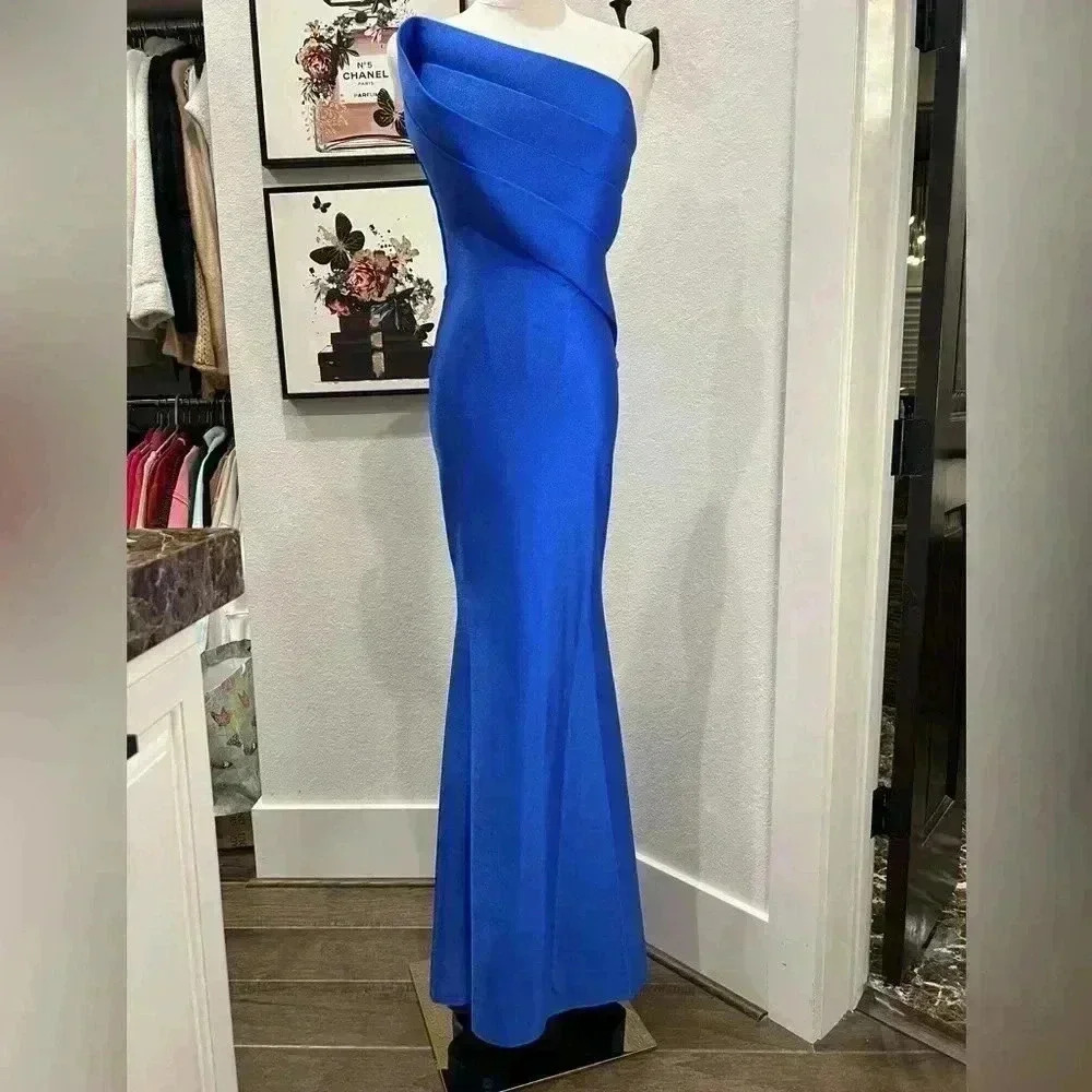 NWT NICOLE BAKTI STRAPLESS EVENING DRESS 7082 Size 8 Royal Blue - Picture 4 of 14